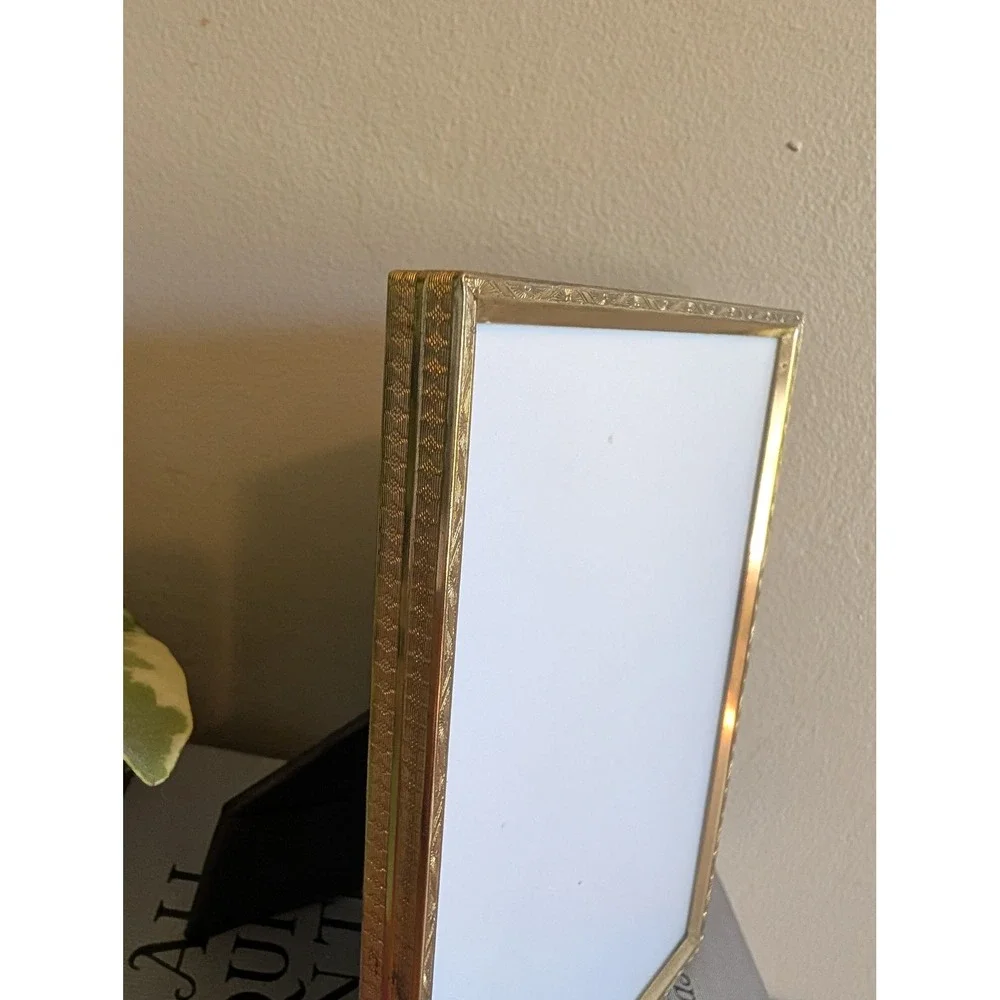 Vintage Gold Etched Metal Photo Frame 5x7 Tabletop Wall Mount Ornate Design